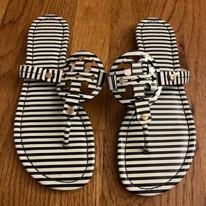 Tory Burch black and white striped sandals in 8.5